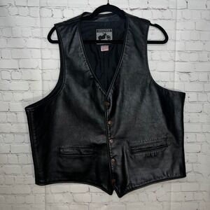 Vintage 90s Leather Biker Vest 52‎ XXL USA Black Motorcycle Western Moto Core